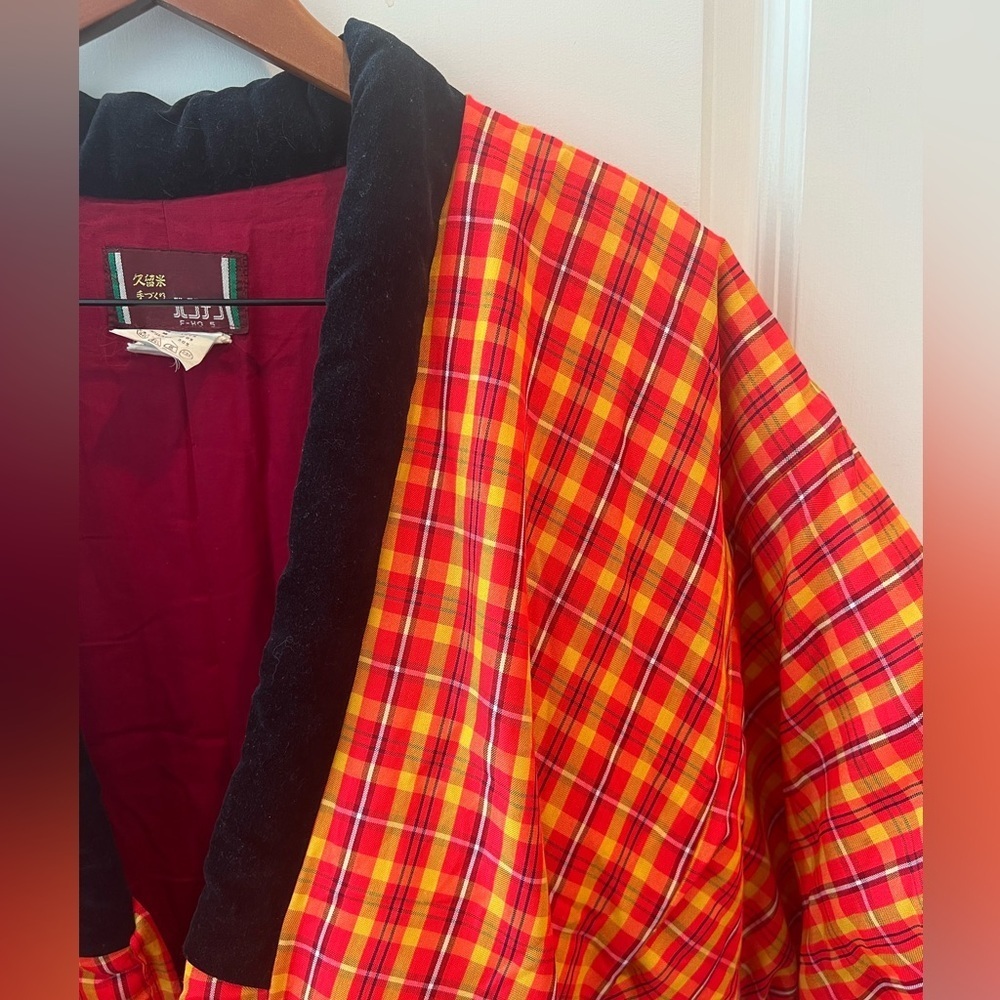 Plaid Kimono Jacket with Black Trim - Picture 4 of 16